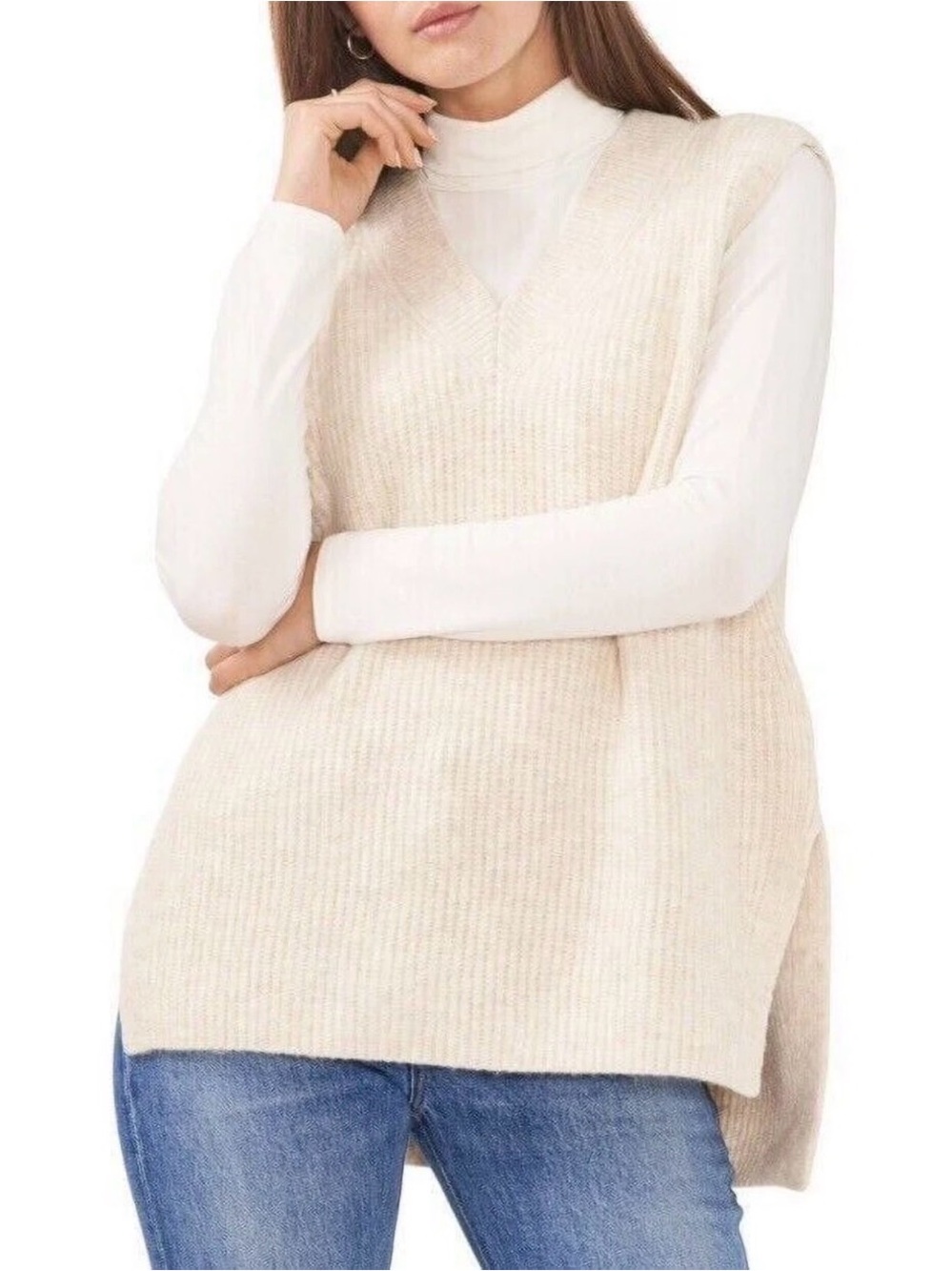 NWT Vince Camuto Women’s XXL Oversized Cream Knit V-Neck High-Low Sweater Vest